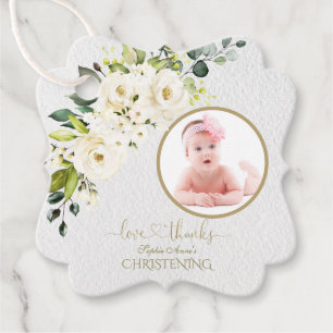 Weißes Elfenbein Foto mit floraler Girl Christenin Geschenkanhänger