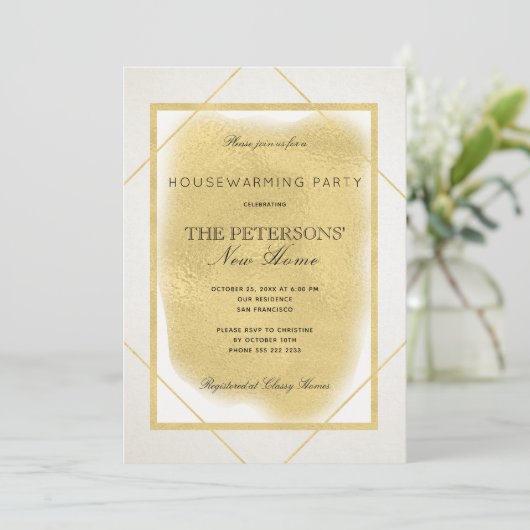 Weißes Elfenbeingold gerahmtes formales Party für Einladung (Stehend Vorderseite)