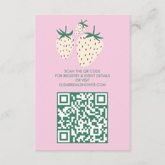 Weißes Erdbeeren Pineberry BRAUTPARTY QR-Code Begleitkarte (Vorderseite)