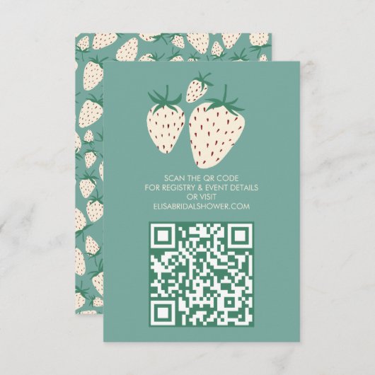 Weißes Erdbeeren Pineberry BRAUTPARTY QR-Code Begleitkarte (Vorne/Hinten)