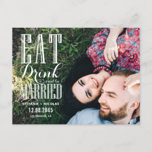 Weißes Essen Trinken und Verheiratet sein Foto Sav Ankündigungspostkarte