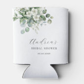 Weißes Eukalyptus Floral Brautparty Gefallen Dosenkühler (Rückseite)