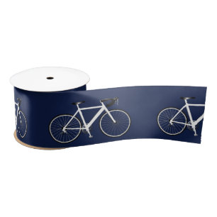 Weißes Fahrrad auf Navy Blue Satin Ribbon Satinband