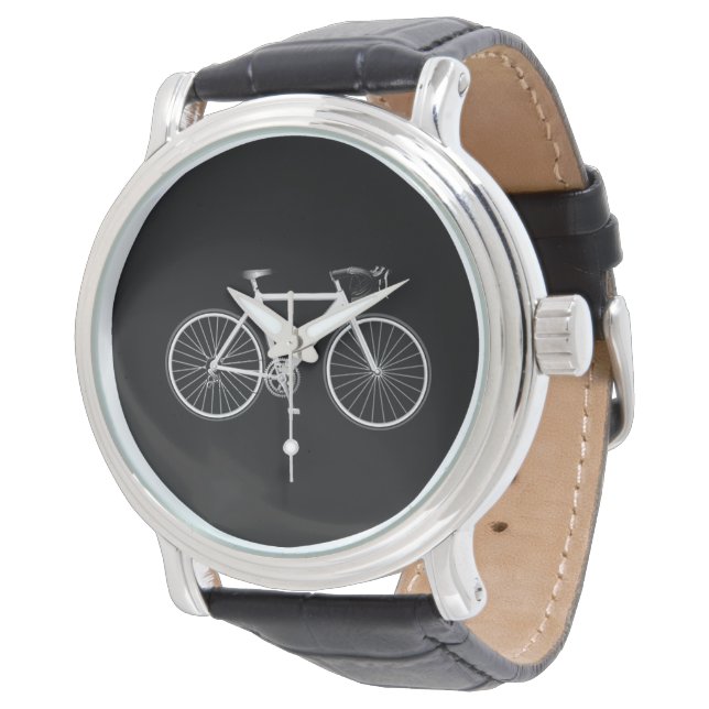 Weißes Fahrrad auf schwarz Armbanduhr (Schrägansicht)