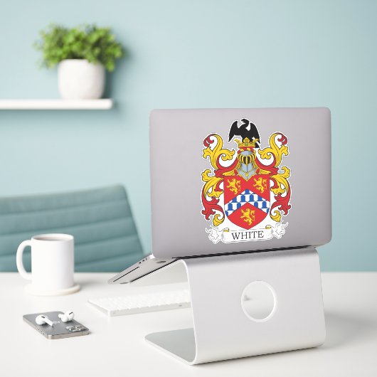 Weißes Familienwappen Aufkleber (Laptop auf Schreibtisch)