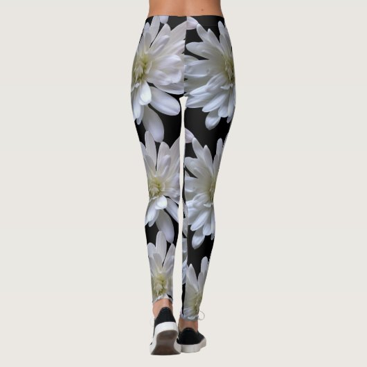 Weißes Farbmuster, weiße Blume Leggings (Rückseite)