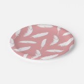 Weißes Federprint auf Muschel pink Pappteller (Schrägansicht)
