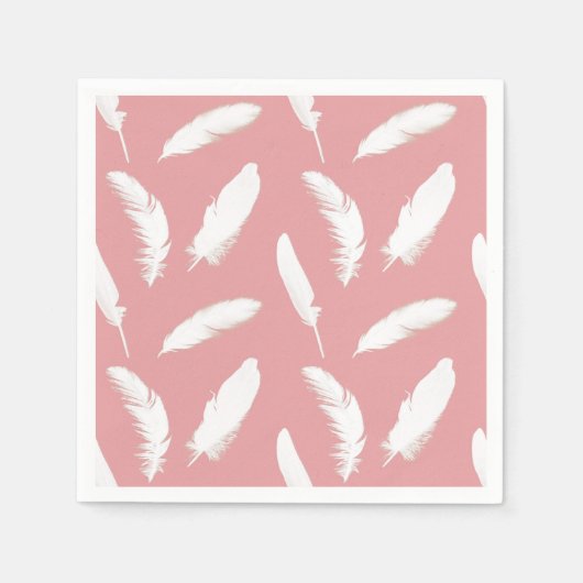 Weißes Federprint auf Muschel pink Serviette (Vorderseite)
