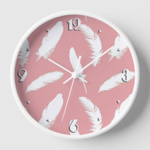 Weißes Federprint auf Muschel pink Uhr