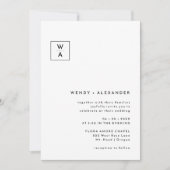 Weißes, feines Monogramm-Wappen Hochzeitsdetails Einladung (Vorderseite)