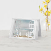 weißes Fenster mit Strandstuhlgeburtstag Karte (Gelbe Blume)