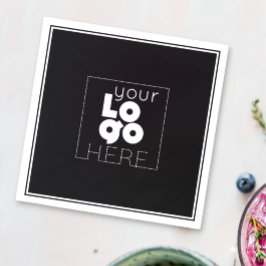 Weißes Firmenlogo auf Servietten aus schwarzem Par