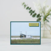 Weißes Fischerboot Ozean Savannah Georgia Postkarte (Stehend Vorderseite)