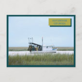Weißes Fischerboot Ozean Savannah Georgia Postkarte (Vorderseite)