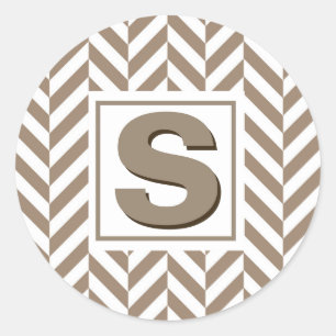 Weißes Fischgrätenmuster-Monogramm TANs Runder Aufkleber