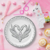 Weißes Flachband Silberschwänze Papierplatte Pappteller (Party)