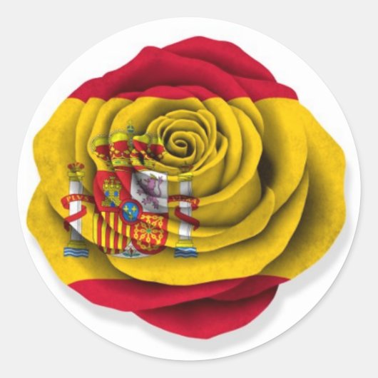 Weißes Flag der spanischen Rose Runder Aufkleber (Vorderseite)