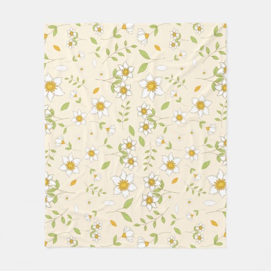 Weißes florales botanisches Muster auf Creme Fleecedecke (Vorderseite)