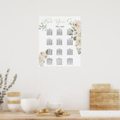 Weißes, florales elegantes Hochzeitsdiagramm Poster (Küche)
