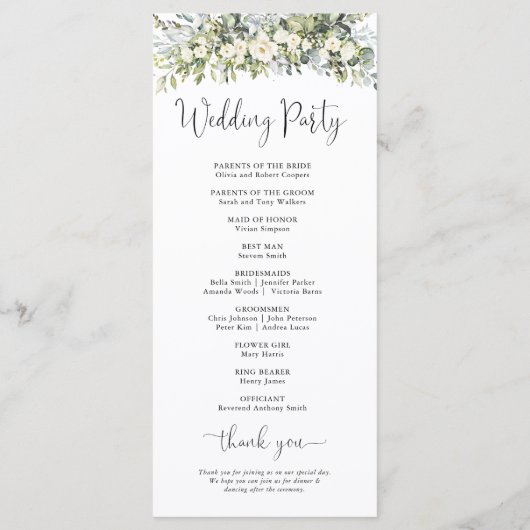 Weißes Florales Hochzeitsprogramm Programm (Rückseite)