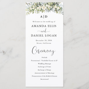 Weißes Florales Hochzeitsprogramm Programm