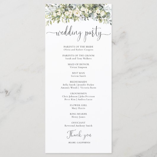 Weißes Florales Hochzeitsprogramm Programm (Rückseite)