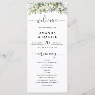 Weißes Florales Hochzeitsprogramm Programm