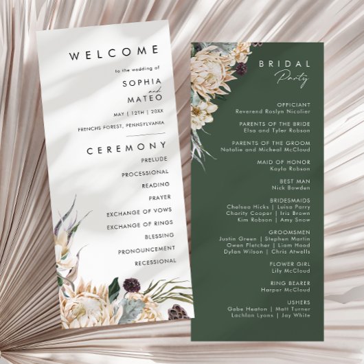 Weißes florales Hochzeitsprogramm Programm