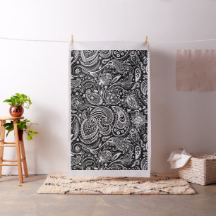 Weißes florales Paisley-Muster auf Schwarz Stoff