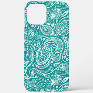 Weißes florales Paisley-Muster auf Türkis Case-Mate iPhone Hülle