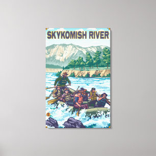 Weißes flößendes Wasser - Skykomish Fluss, Leinwanddruck