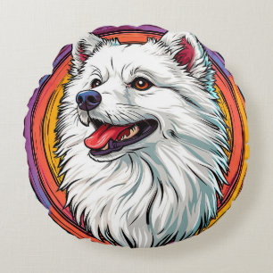 Weißes Fluffiges Hundeportrait 🐾 Künstlerischer Rundes Kissen
