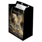 Weißes Flügeldrachen Einhorn Mythisches Ozeanfanta Mittlere Geschenktüte (Vorderseite Schrägansicht)