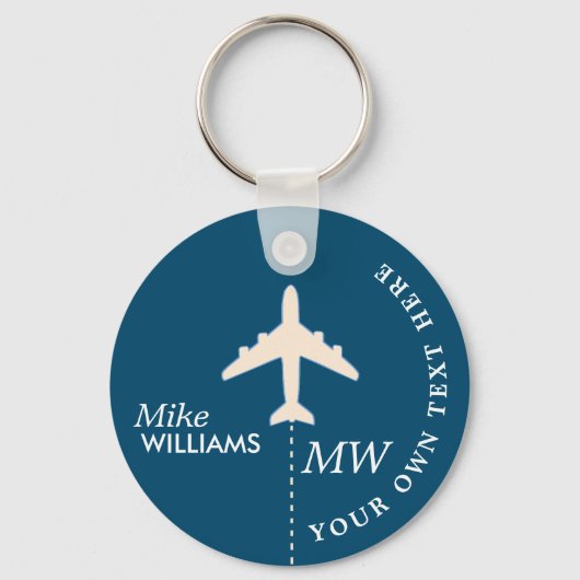 Weißes Flugzeug auf blauem Schlüsselanhänger mit N (Vorderseite)