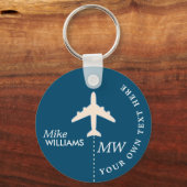 Weißes Flugzeug auf blauem Schlüsselanhänger mit N (Vorderseite)