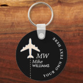 Weißes Flugzeug auf schwarzem Schlüsselanhänger mi (Vorderseite)