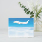 Weißes Flugzeug mit blauem Himmelswolkenuntergrund Postkarte (Stehend Vorderseite)