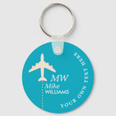 Weißes Flugzeug mit Name auf azurblauer Schlüsselanhänger (Vorderseite)