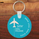 Weißes Flugzeug mit Name auf azurblauer Schlüsselanhänger (Vorderseite)