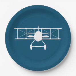 Weißes Flugzeug-Profil auf blauem Hintergrund Pappteller