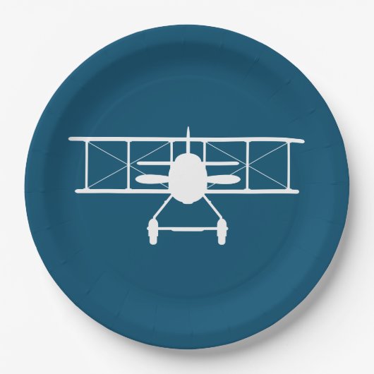 Weißes Flugzeug-Profil auf blauem Hintergrund Pappteller (Vorderseite)