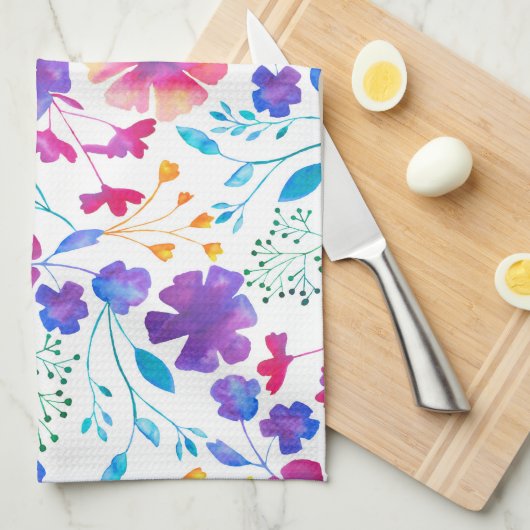 Weißes Fluro Blumen-Muster-Küchen-Tee-Tuch Geschirrtuch (Viertel Falte)