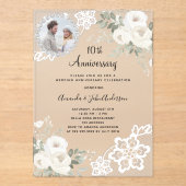 Weißes Foto 10. Hochzeitstag Acryleinladungen (Vorderseite)