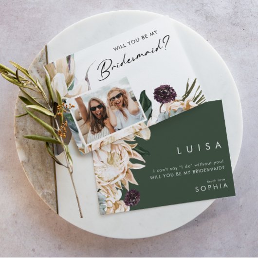Weißes Foto Bridesmaid Vorschlag für eine Aufforde Einladung