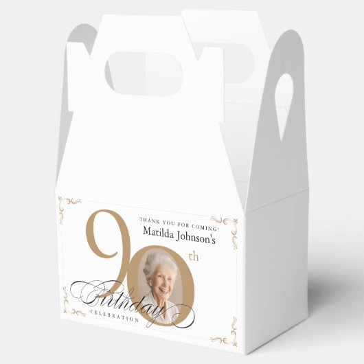 Weißes Foto der Kalligraphie Elegant 90. Geburtsta Geschenkschachtel (Geöffnet)