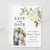 Weißes Foto mit blühender Vegetation Save The Date (Vorderseite)