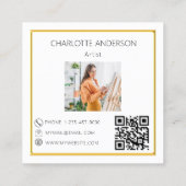 Weißes Foto mit elegantem Logo QR-Code Quadratische Visitenkarte (Rückseite)