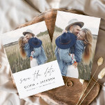 Weißes Foto mit Handschrift Save The Date<br><div class="desc">Modernes und elegantes Foto Save the Date Hochzeitskarte. Die Save the Date einladende Einladungskarte beinhaltet die Schrift "White Hand Lettered" und das schlichte und schlichte Design auf weißem Hintergrund,  mit dem Sie Ihre individuelle Verlobung Fotografie hinzufügen können.</div>