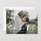 Weißes Foto mit Handschrift Save the Date Ankündigungspostkarte (Vorne/Hinten)