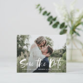 Weißes Foto mit Handschrift Save the Date Ankündigungspostkarte (Stehend Vorderseite)